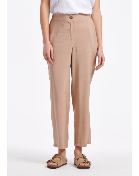 Tarik Desert Beige Zigarettenhose aus strukturierter Viskose