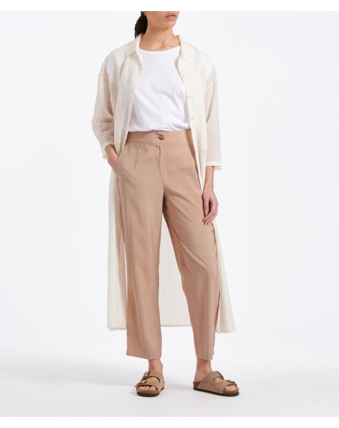 Tarik Desert Beige Zigarettenhose aus strukturierter Viskose