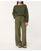 Jiroshi khakifarbene Leinenhose mit weitem Beinschnitt