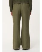 Jiroshi khakifarbene Leinenhose mit weitem Beinschnitt