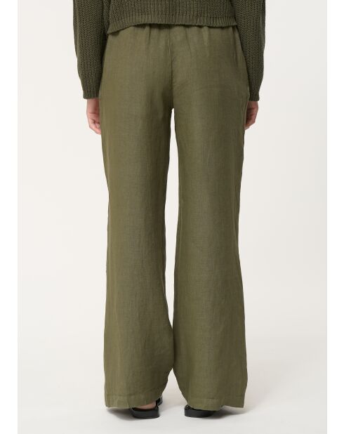 Jiroshi khakifarbene Leinenhose mit weitem Beinschnitt