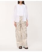 Weite Baumwollhose Jusanka mit ecrufarbenem Pflanzenprint