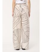 Weite Baumwollhose Jusanka mit ecrufarbenem Pflanzenprint