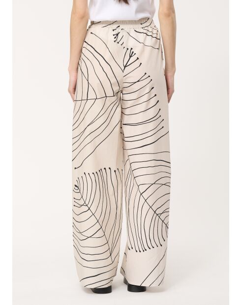 Weite Baumwollhose Jusanka mit ecrufarbenem Pflanzenprint