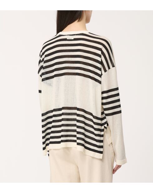 Maglione a righe in maglia leggera ecru/nero Jairam