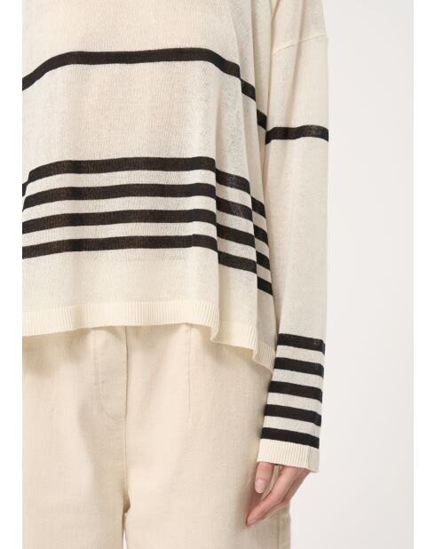 Maglione a righe in maglia leggera ecru/nero Jairam