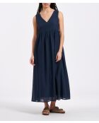 Vestido midi de voile de algodón azul marino Buffy