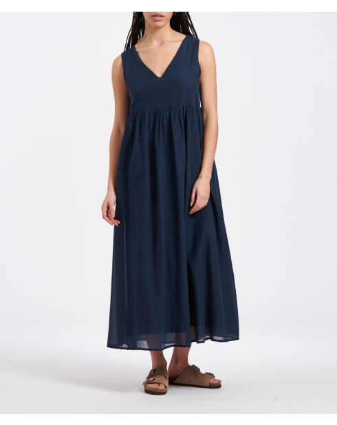 Vestido midi de voile de algodón azul marino Buffy