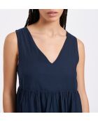 Vestido midi de voile de algodón azul marino Buffy