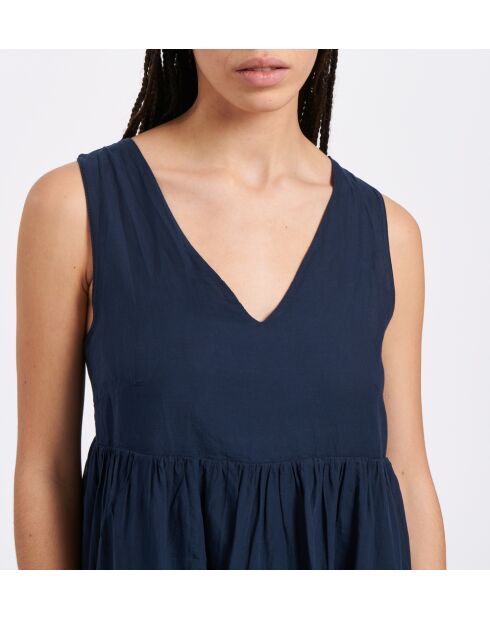 Vestido midi de voile de algodón azul marino Buffy