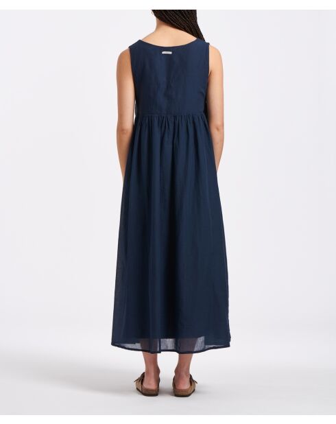 Vestido midi de voile de algodón azul marino Buffy