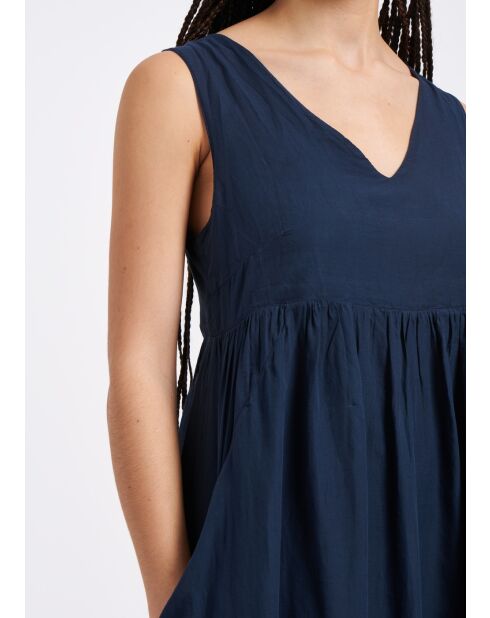 Vestido midi de voile de algodón azul marino Buffy