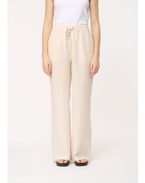 Jiroshi ecrufarbene Leinenhose mit weitem Bein