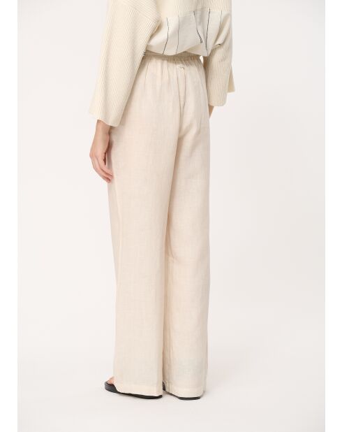 Jiroshi ecrufarbene Leinenhose mit weitem Bein