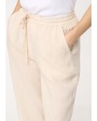 Jiroshi ecrufarbene Leinenhose mit weitem Bein