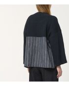 Felpa ampia Tongo in cotone bimateriale blu scuro