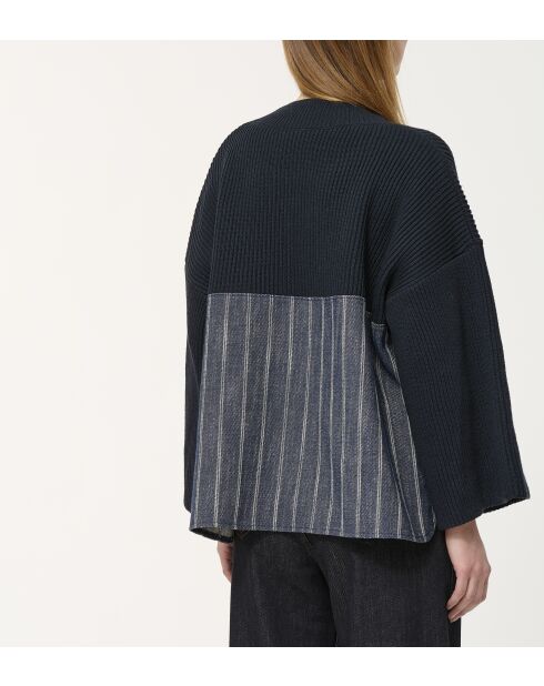 Felpa ampia Tongo in cotone bimateriale blu scuro