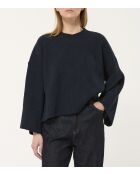 Felpa ampia Tongo in cotone bimateriale blu scuro