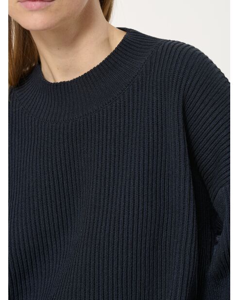 Felpa ampia Tongo in cotone bimateriale blu scuro