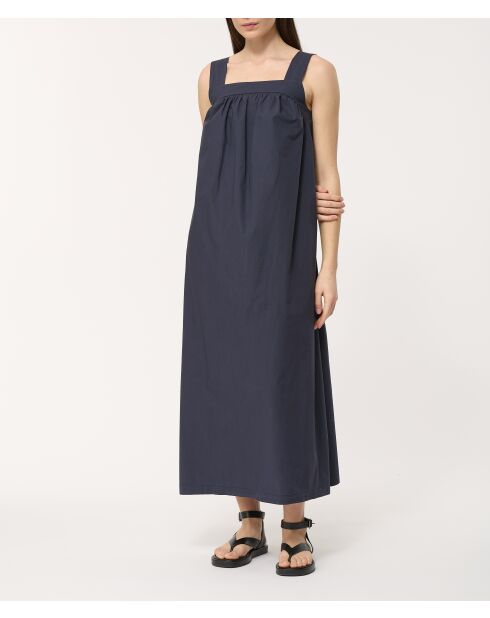 Marineblaues langes Kleid aus Baumwollpopeline