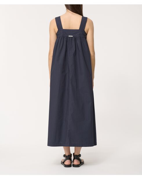 Marineblaues langes Kleid aus Baumwollpopeline