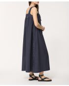 Marineblaues langes Kleid aus Baumwollpopeline