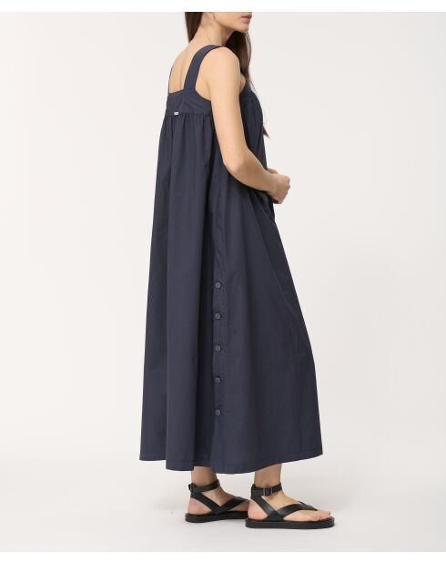 Marineblaues langes Kleid aus Baumwollpopeline