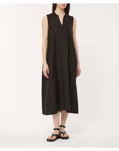 Zwarte Jining linnen wijd uitlopende jurk
