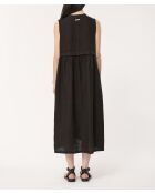 Zwarte Jining linnen wijd uitlopende jurk