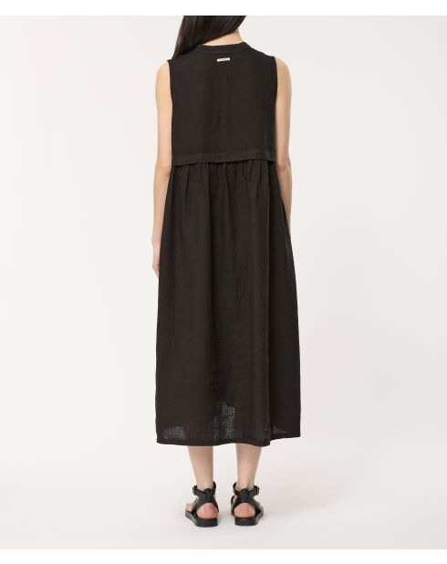Zwarte Jining linnen wijd uitlopende jurk