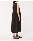 Zwarte Jining linnen wijd uitlopende jurk