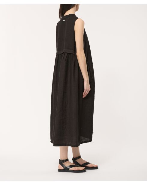 Zwarte Jining linnen wijd uitlopende jurk