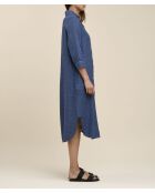 Stormblauwe uitlopende overhemdjurk van zacht linnen van Talicia