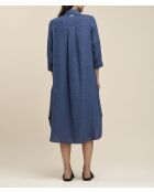 Stormblauwe uitlopende overhemdjurk van zacht linnen van Talicia