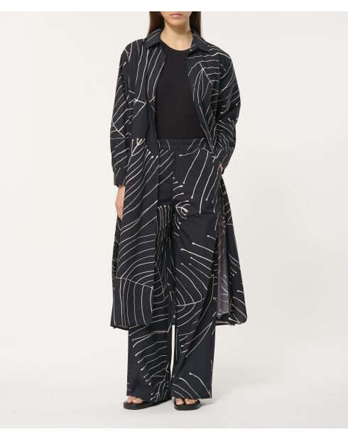 Jusanka schwarze weite Baumwollhose mit Pflanzenprint