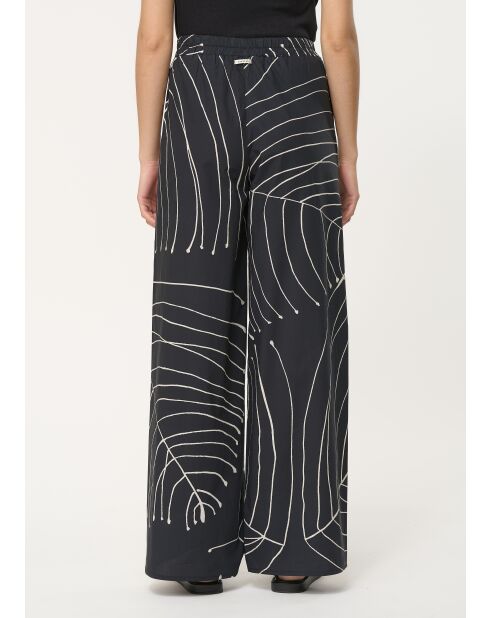 Jusanka schwarze weite Baumwollhose mit Pflanzenprint