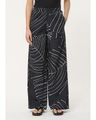 Jusanka schwarze weite Baumwollhose mit Pflanzenprint