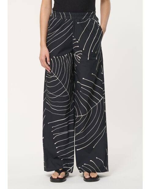 Jusanka schwarze weite Baumwollhose mit Pflanzenprint