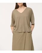 Locker geschnittenes Leinen-T-Shirt Josie Army