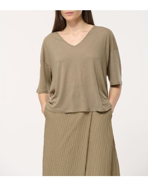 Locker geschnittenes Leinen-T-Shirt Josie Army