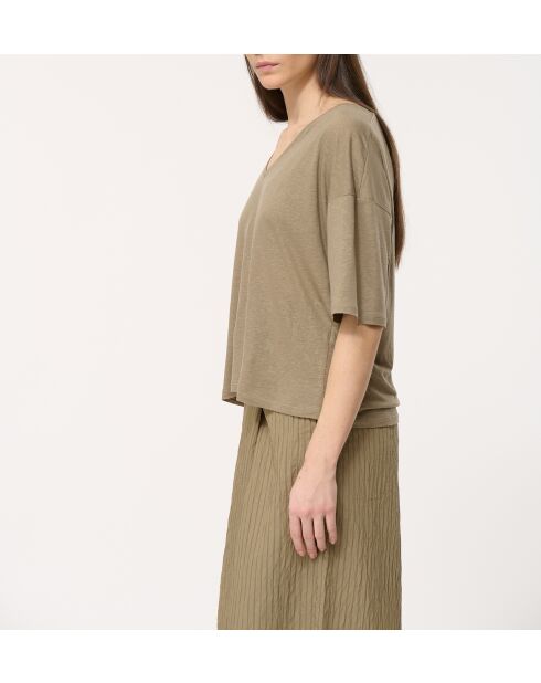 Locker geschnittenes Leinen-T-Shirt Josie Army