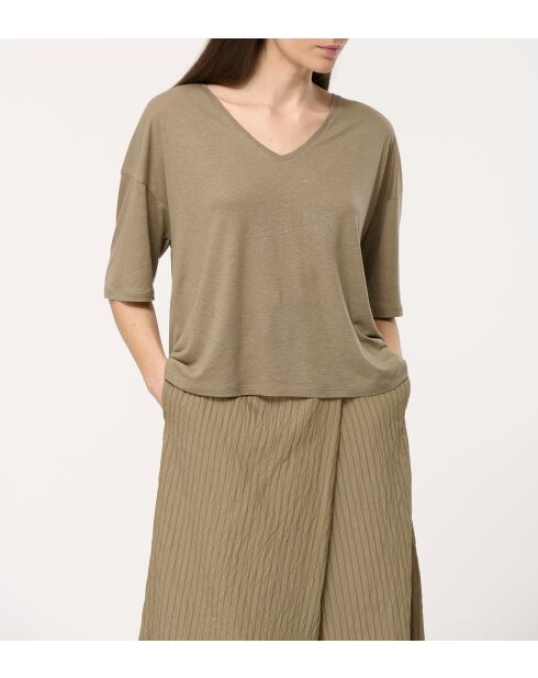 Locker geschnittenes Leinen-T-Shirt Josie Army