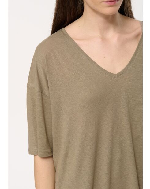 Locker geschnittenes Leinen-T-Shirt Josie Army
