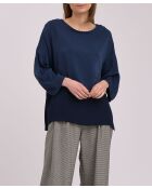 Rechte top van bi-materiaal bevat marineblauwe Cajou-wol