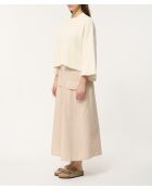 Ampia felpa bimateriale in cotone Tongo ecrù