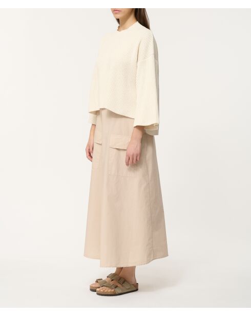 Ampia felpa bimateriale in cotone Tongo ecrù