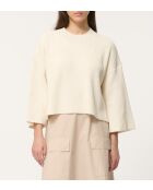 Ampia felpa bimateriale in cotone Tongo ecrù