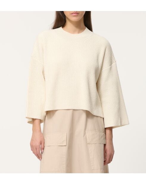 Ampia felpa bimateriale in cotone Tongo ecrù