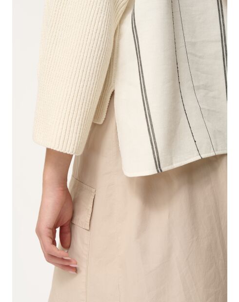 Ampia felpa bimateriale in cotone Tongo ecrù