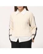 Japanischer gerader Pullover mit platzierten Streifen, ecru/marineblau